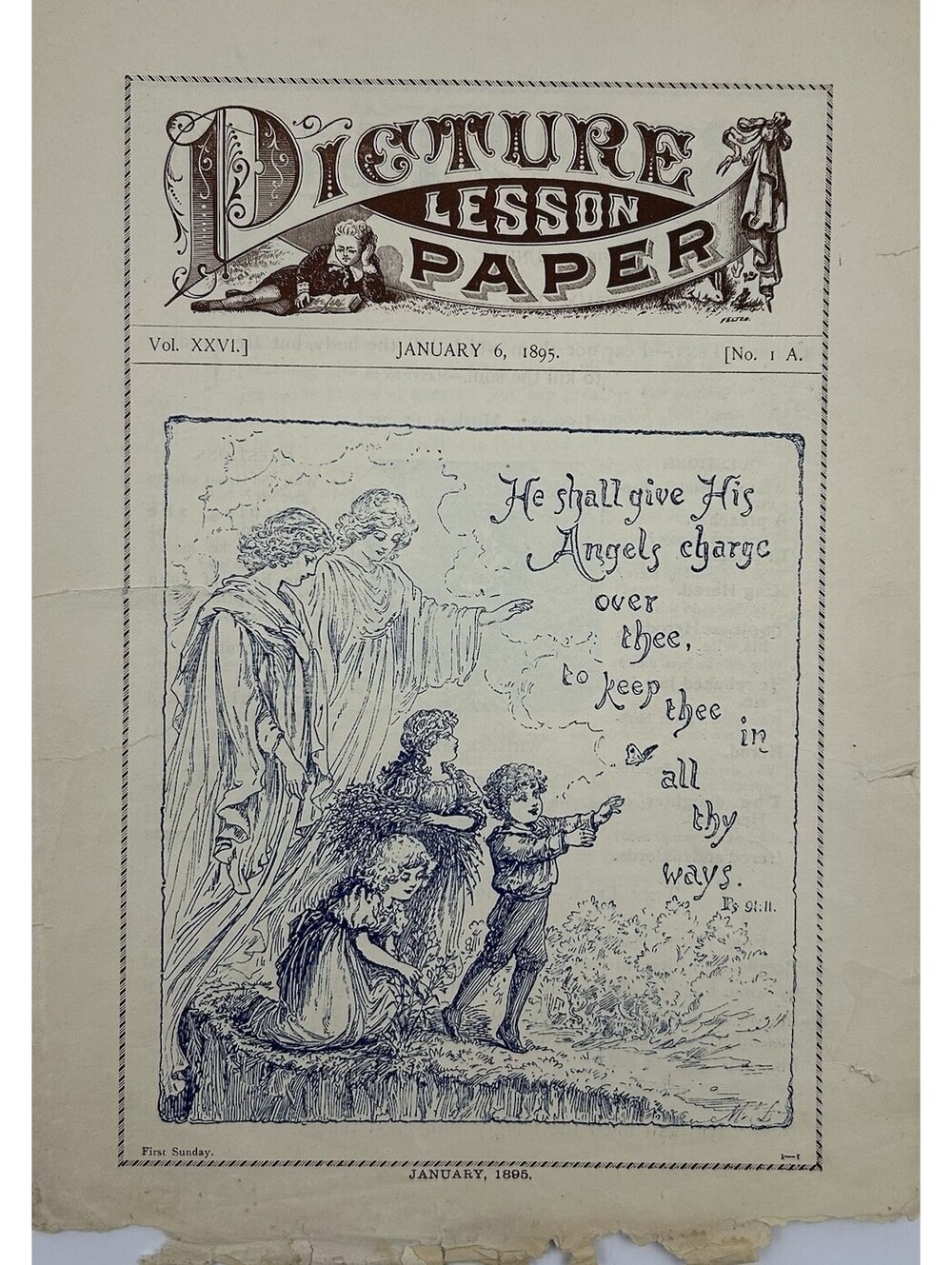 Antique 1895 Picture Lesson Paper Sunday School Religious Ephemera Angel     C25
